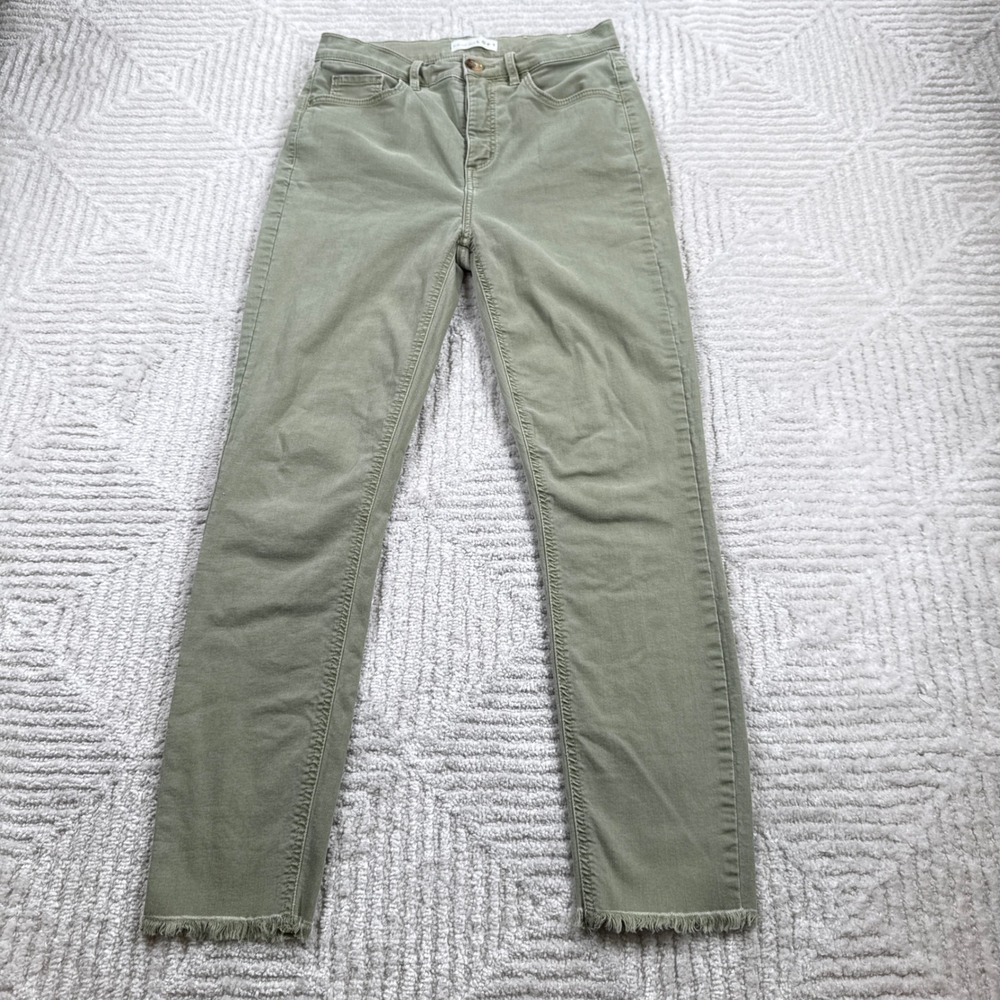 LOFT High Waist Skinny Crop Pants Womens 2/26 Olive Green Raw Hem 527196